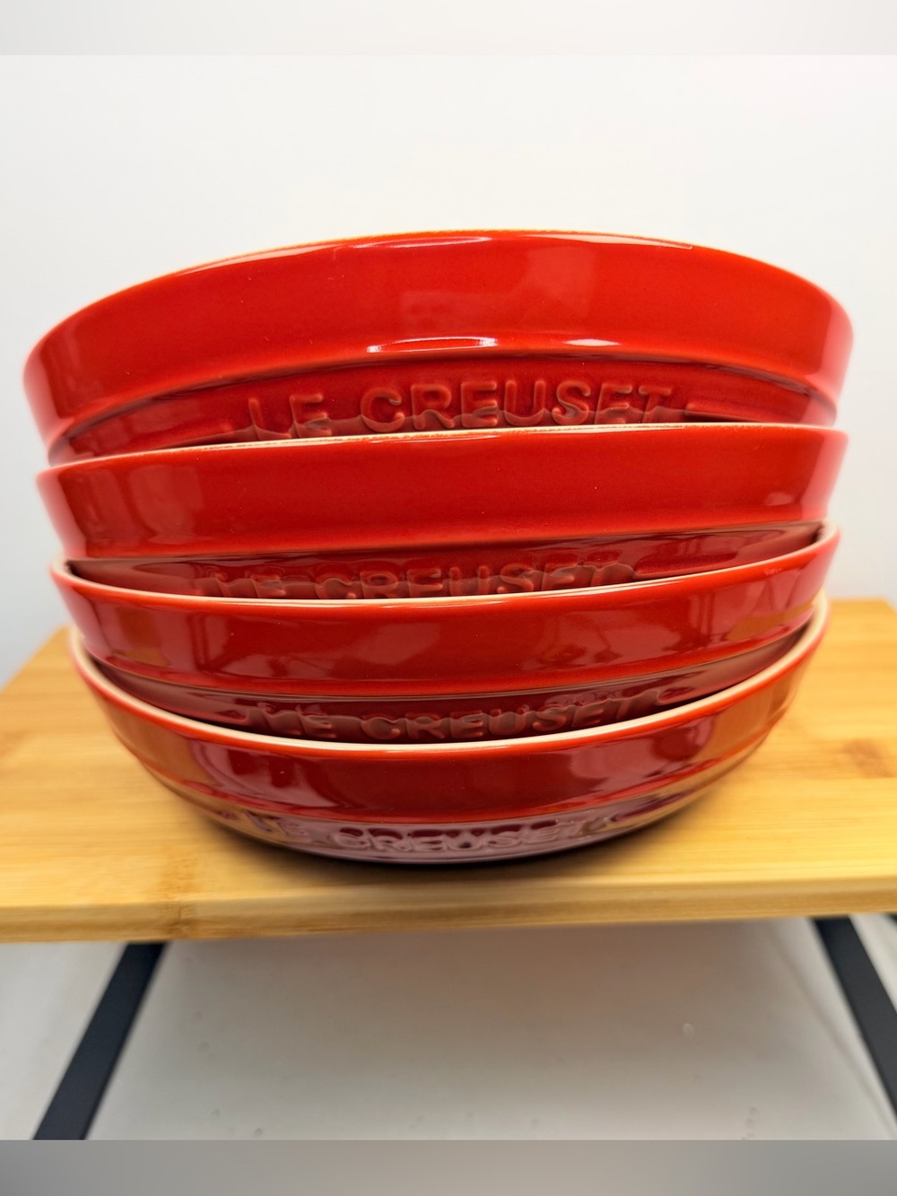 Set of 4 Le Creuset Deep Round Dish Plate 20cm Cerise - second choix NWT